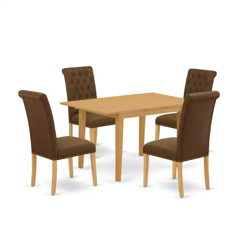 HomeStock 5-Pc Natural Oak Finish Solid Wood Top - Rectangular Dining Room Set with Butterfly Leaf - Seats 4