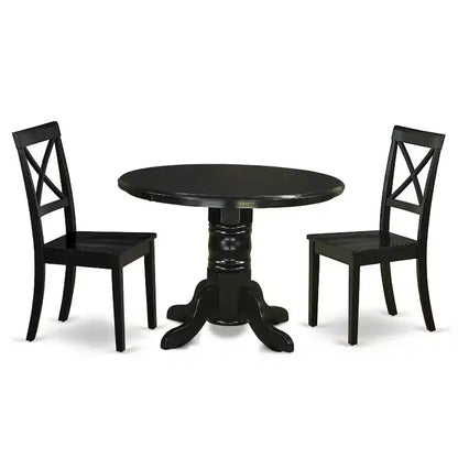 HomeStock 3-Piece Round Black Finish Solid Wood Top Dining Table with 2 Chairs