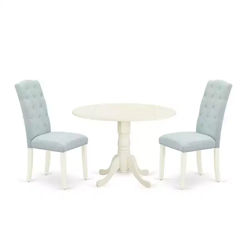 HomeStock 3-Pc Linen white Solid Wood Top - Round Dining Room Set with Dropleaf - Seats 4
