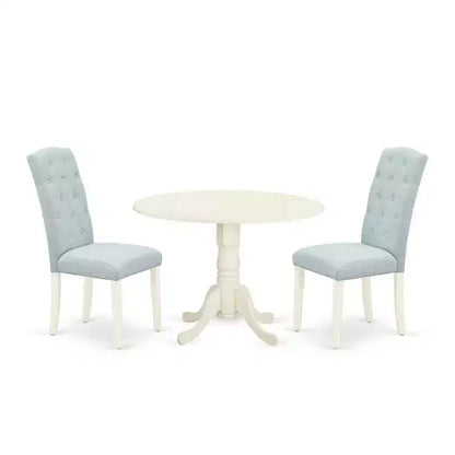 HomeStock 3-Pc Linen white Solid Wood Top - Round Dining Room Set with Dropleaf - Seats 4