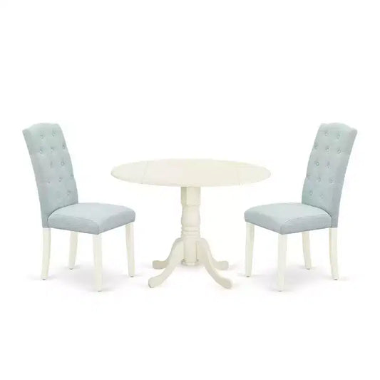 HomeStock 3-Pc Linen white Solid Wood Top - Round Dining Room Set with Dropleaf - Seats 4