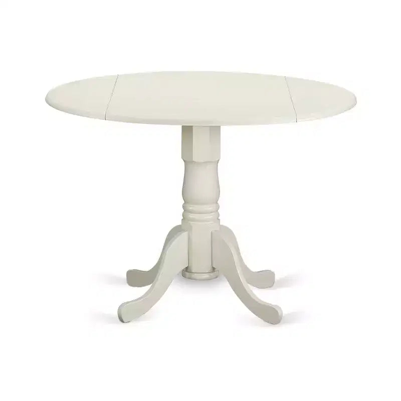 HomeStock Ensemble de salle à manger 3 pièces en bois massif blanc cassé – Table ronde avec abattants – 4 places