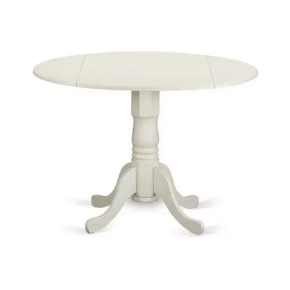 HomeStock Ensemble de salle à manger 3 pièces en bois massif blanc cassé – Table ronde avec abattants – 4 places
