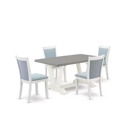 HomeStock 5-Piece Wire Brushed Linen White Finish Solid Wood Top Dining table with 4 Chairs