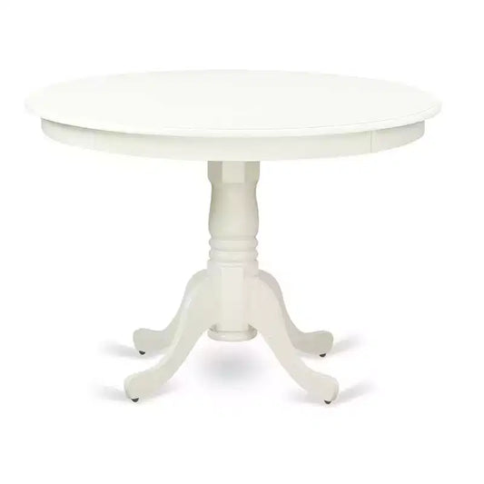3-Piece Linen White Finish Solid Wood Top-Round Upholstered Dining Room Set-Seats 4