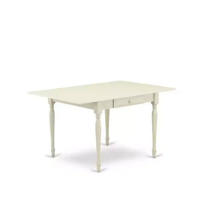 HomeStock 3-Pc Linen White Finish Rectangular Solid Wood Top with Dropleaf Dining Table Set