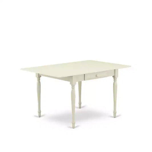 HomeStock 3-Pc Linen White Finish Rectangular Solid Wood Top with Dropleaf Dining Table Set