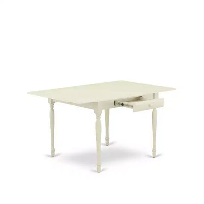 Ensemble de salle à manger 3 pièces HomeStock, dessus rectangulaire en bois massif à rallonges, finition blanc lin