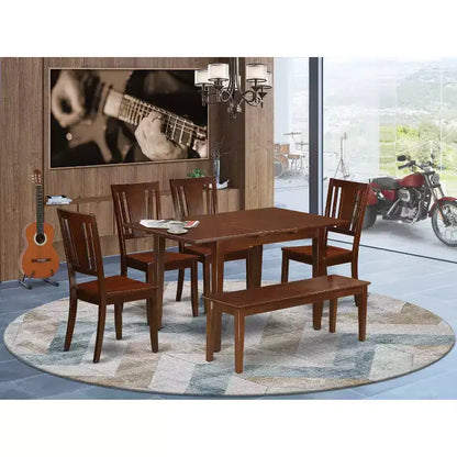 Ensemble de salle à manger avec table, chaises et banc - Table rectangulaire 6 pièces et sièges de cuisine