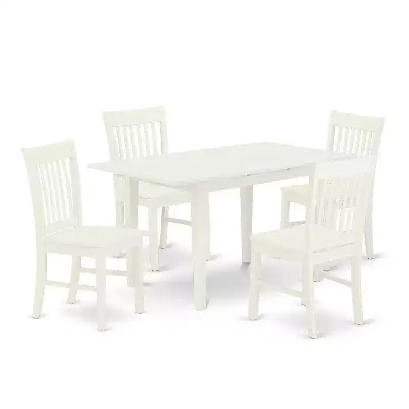 5-Piece Linen White Finish Solid Wood Top - Rectangular Dining Room Set - Seats 4