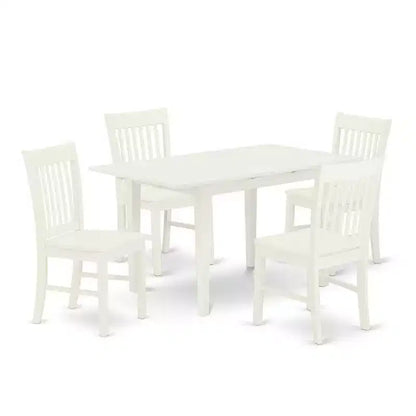 5-Piece Linen White Finish Solid Wood Top - Rectangular Dining Room Set - Seats 4