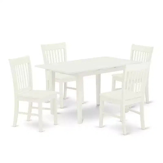 5-Piece Linen White Finish Solid Wood Top - Rectangular Dining Room Set - Seats 4