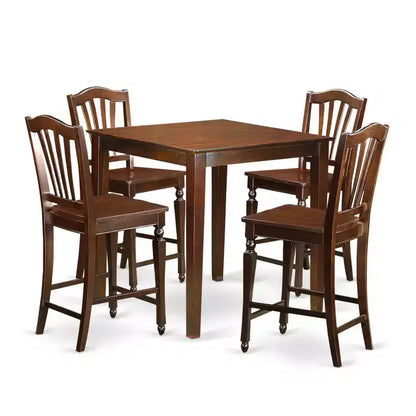 Modern Pub Table & Kitchen Chairs Set - 36 Square Table with 4 Stools - Hardwood Dining Set