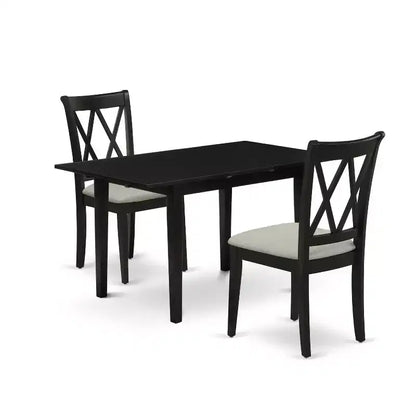 HomeStock 3-Piece Black Finish Rectangular Solid Wood Top with Butterfly Leaf Dining Table Set