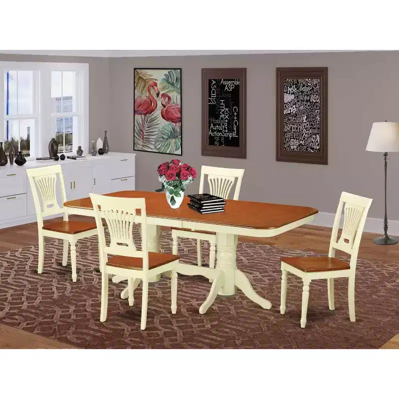 Ensemble table et chaises de salle à manger 5 pièces - Table de cuisine ronde avec rallonge
