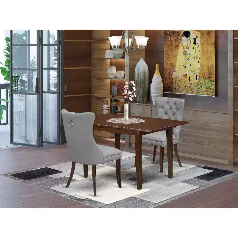 Ensemble de salle à manger HomeStock 3 pièces en acajou massif rectangulaire avec rallonge papillon