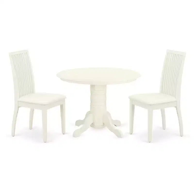 Round Dinette Set 3pc - Kitchen Table & Chairs, White - Small Space Dining Room Furniture