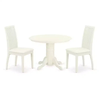 Round Dinette Set 3pc - Kitchen Table & Chairs, White - Small Space Dining Room Furniture
