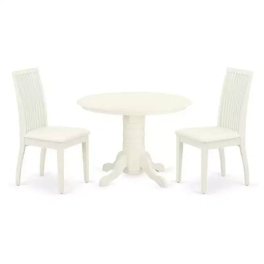 Round Dinette Set 3pc - Kitchen Table & Chairs, White - Small Space Dining Room Furniture