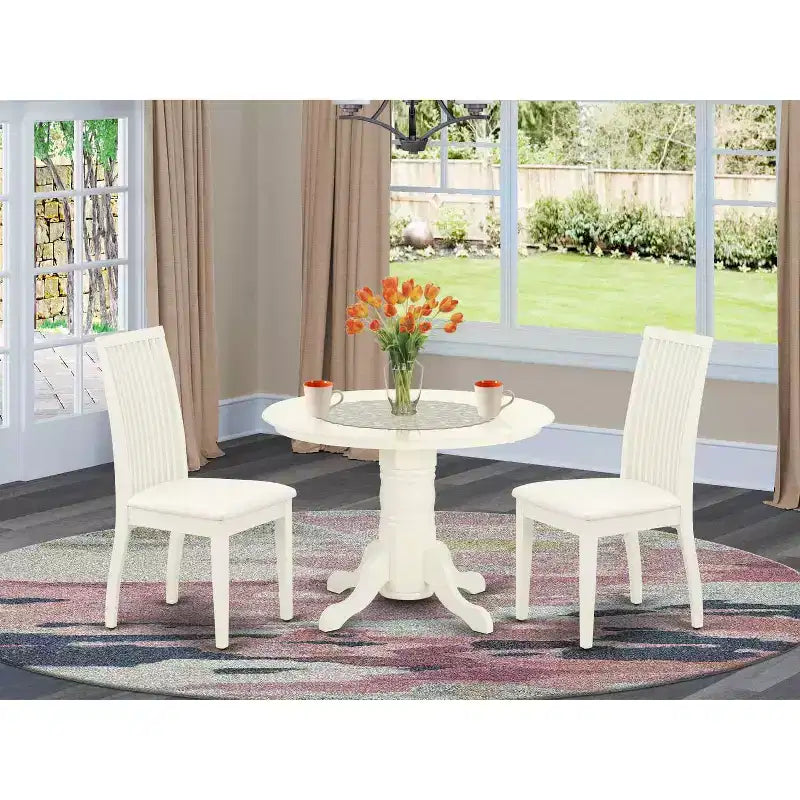 Ensemble de salle à manger rond 3 pièces - Table et chaises de cuisine, blanc - Meubles de salle à manger pour petits espaces