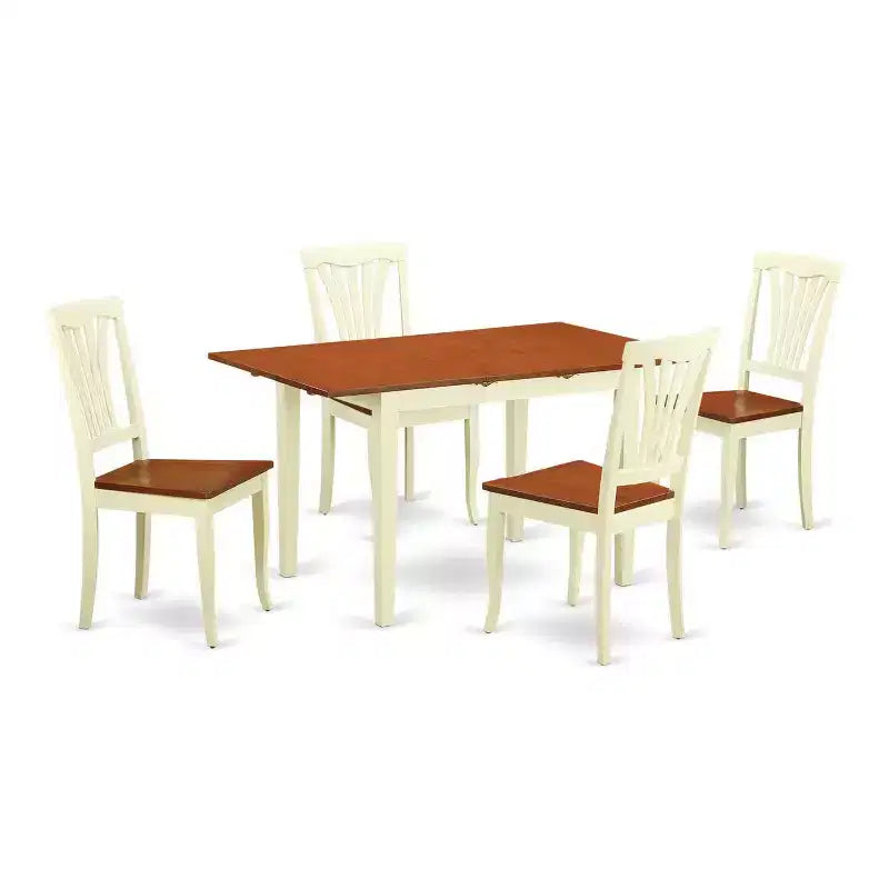 HomeStock 5-Piece Rectangle Buttermilk and Cherry Finish Solid Wood Top Dining table with 4-Chairs