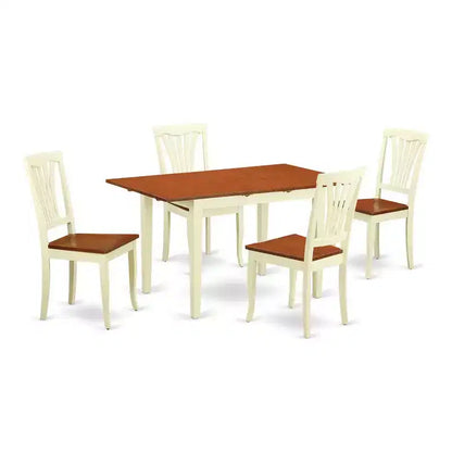 HomeStock 5-Piece Rectangle Buttermilk and Cherry Finish Solid Wood Top Dining table with 4-Chairs