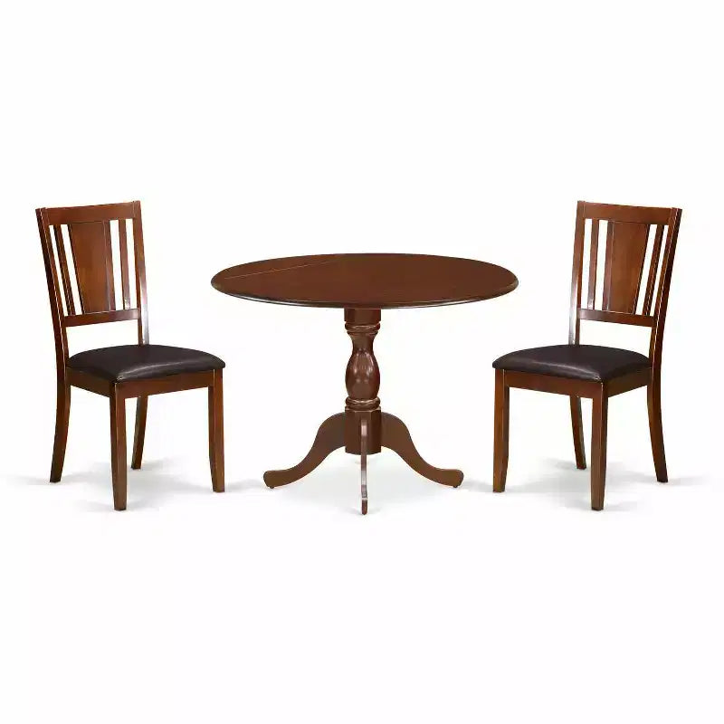 3-Piece Mahogany Finish Solid Wood Top - Dining Room Set - Seats 4