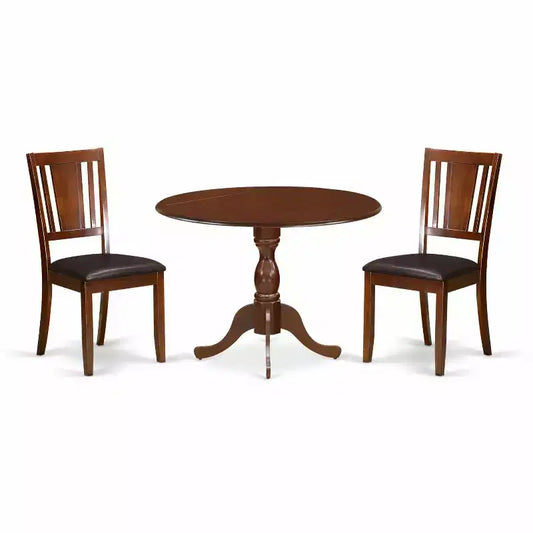 3-Piece Mahogany Finish Solid Wood Top - Dining Room Set - Seats 4