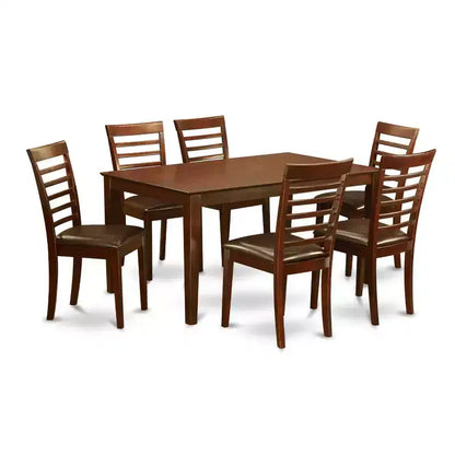 HomeStock 7-Piece Rectangle Mahogany Finish Solid Wood Top Dining Table with 6 Chairs