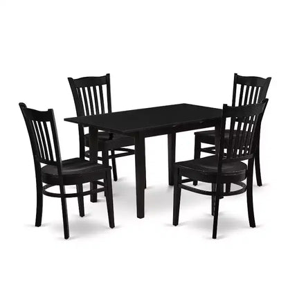 5-Piece Black Finish Solid Wood Top - Rectangular Dining Room Set - Seats 4