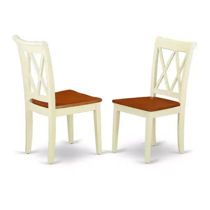 Ensemble de salle à manger 7 pièces, table ovale en bois et 6 chaises – Finition Blanc cassé et Merisier