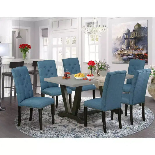 Table de salle à manger rectangulaire 7 pièces en chêne massif avec 6 chaises