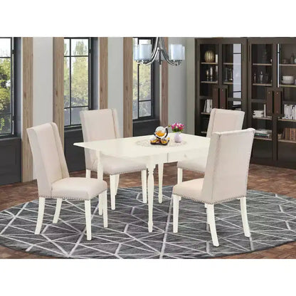 Ensemble de salle à manger médiéval - 5 pièces - Table en bois massif et 4 chaises Parsons - Finition blanc lin