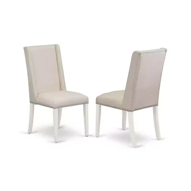 Ensemble de salle à manger médiéval - 5 pièces - Table en bois massif et 4 chaises Parsons - Finition blanc lin