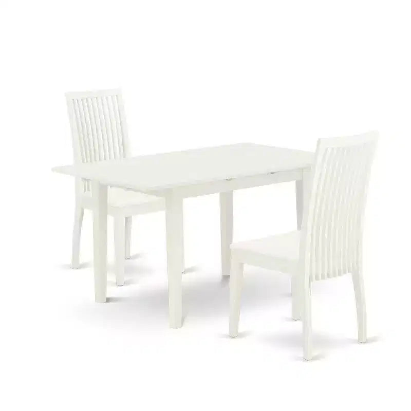 HomeStock 3-Pc Linen White Finish Rectangular Solid Wood Top With Butterfly Leaf Dining Table Set