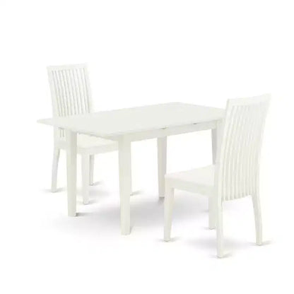 HomeStock 3-Pc Linen White Finish Rectangular Solid Wood Top With Butterfly Leaf Dining Table Set