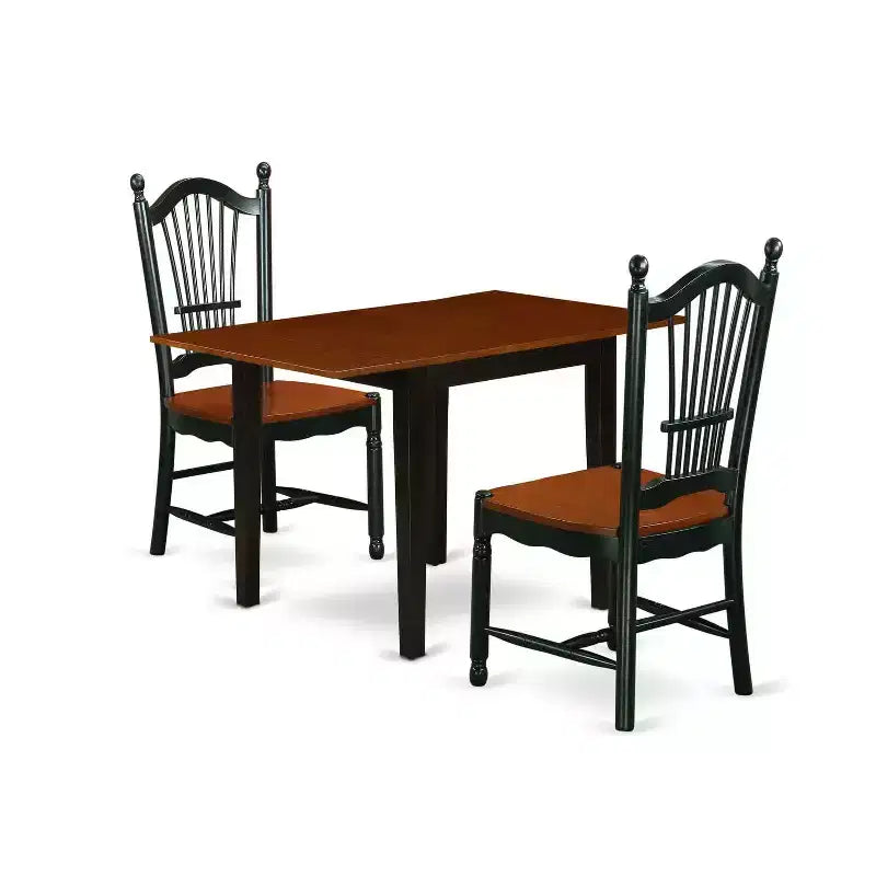 HomeStock 3-Piece Black and Cherry Finish Solid Wood Top Dining Table Set