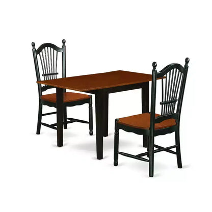 HomeStock 3-Piece Black and Cherry Finish Solid Wood Top Dining Table Set