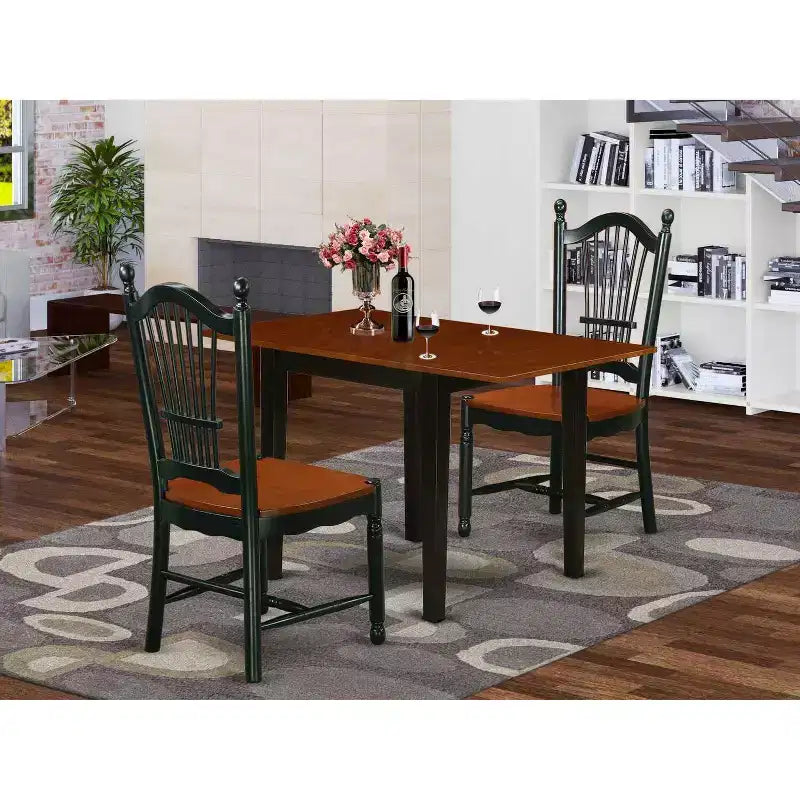 Ensemble de salle à manger 3 pièces HomeStock, table en bois massif à finition noire et cerise