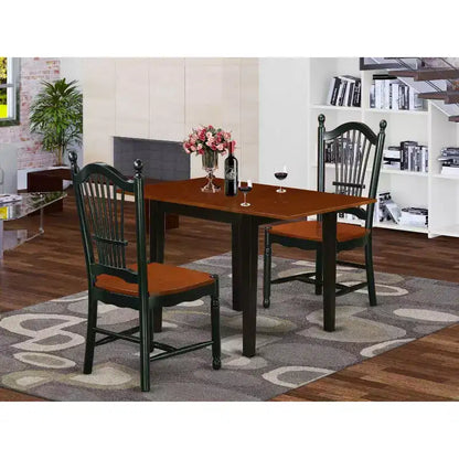 Ensemble de salle à manger 3 pièces HomeStock, table en bois massif à finition noire et cerise