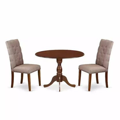 3-Piece Mahogany Finish Solid Wood Top Button Tufted Dining Room Set (Seats-4)