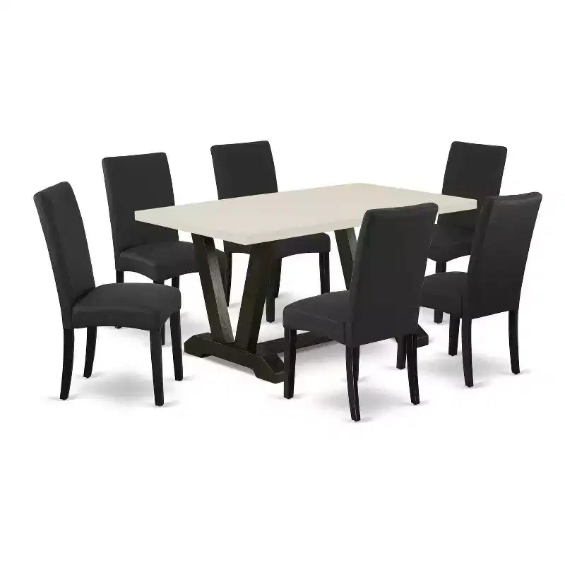 7-Piece Rectangle Natural Oak Finish Solid Wood Top Dining Table with 6-Parson Chairs with