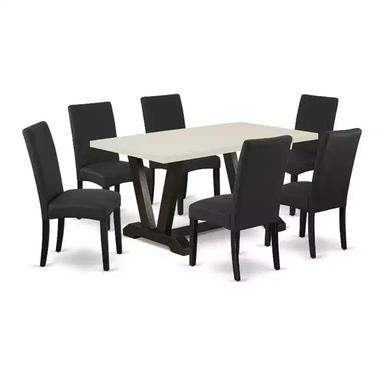 7-Piece Rectangle Natural Oak Finish Solid Wood Top Dining Table with 6-Parson Chairs with