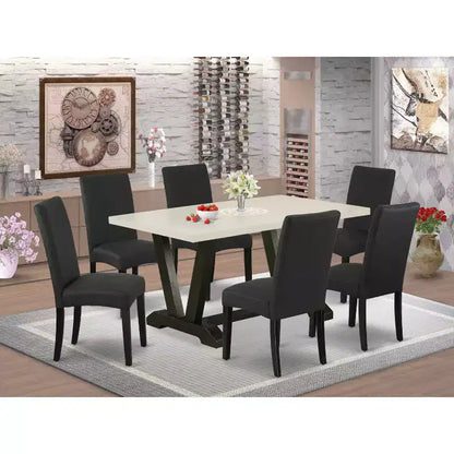 Table de salle à manger rectangulaire 7 pièces avec plateau en bois massif finition chêne naturel et 6 chaises Parson avec