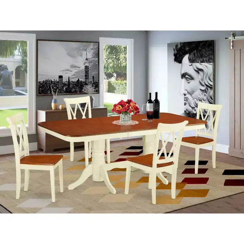 Ensemble de salle à manger victorien 5 pièces Table rectangulaire et 4 chaises - Extensible 152/198 cm
