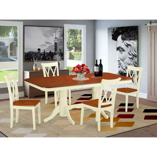 Ensemble de salle à manger victorien 5 pièces Table rectangulaire et 4 chaises - Extensible 152/198 cm