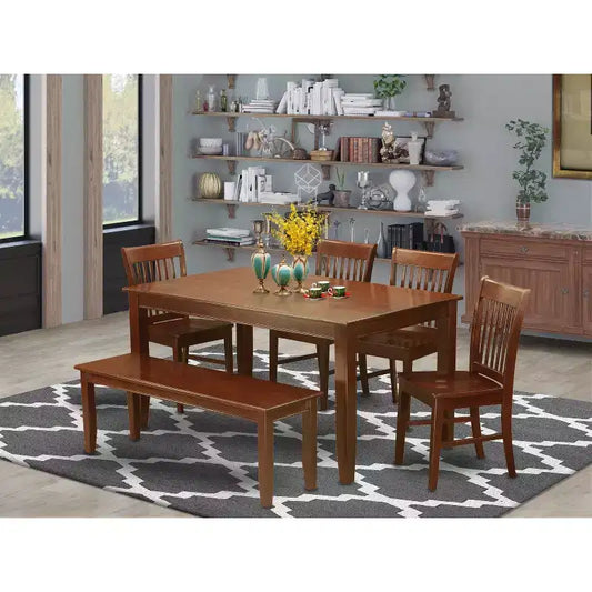 Ensemble de salle à manger rectangulaire épuré avec banc - Table de cuisine et chaises 6 pièces - Design moderne