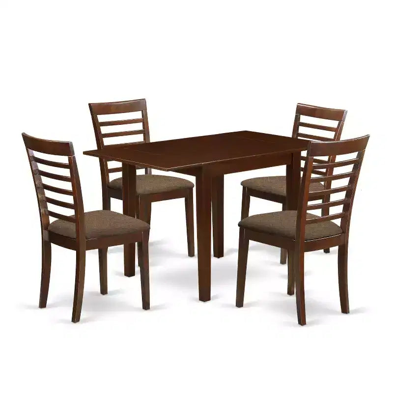 5-Piece Mahogany Finish Solid Wood Top - Dining Room Set - Seats 4