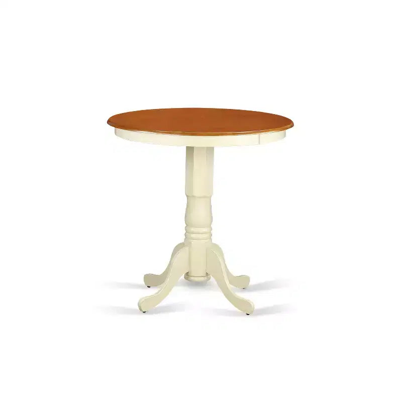 HomeStock 5-Piece Round Buttermilk and Cherry Finish Solid Wood Top Dining table with 4 Chairs