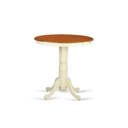 HomeStock 5-Piece Round Buttermilk and Cherry Finish Solid Wood Top Dining table with 4 Chairs